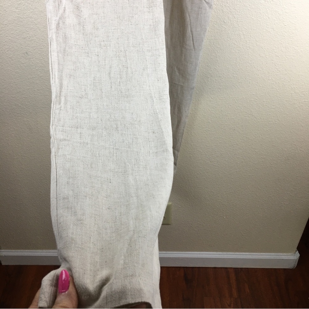 No Brand Women's Beige Linen Blend Wide Leg Pull On Pant Size XL - Picture 4 of 10